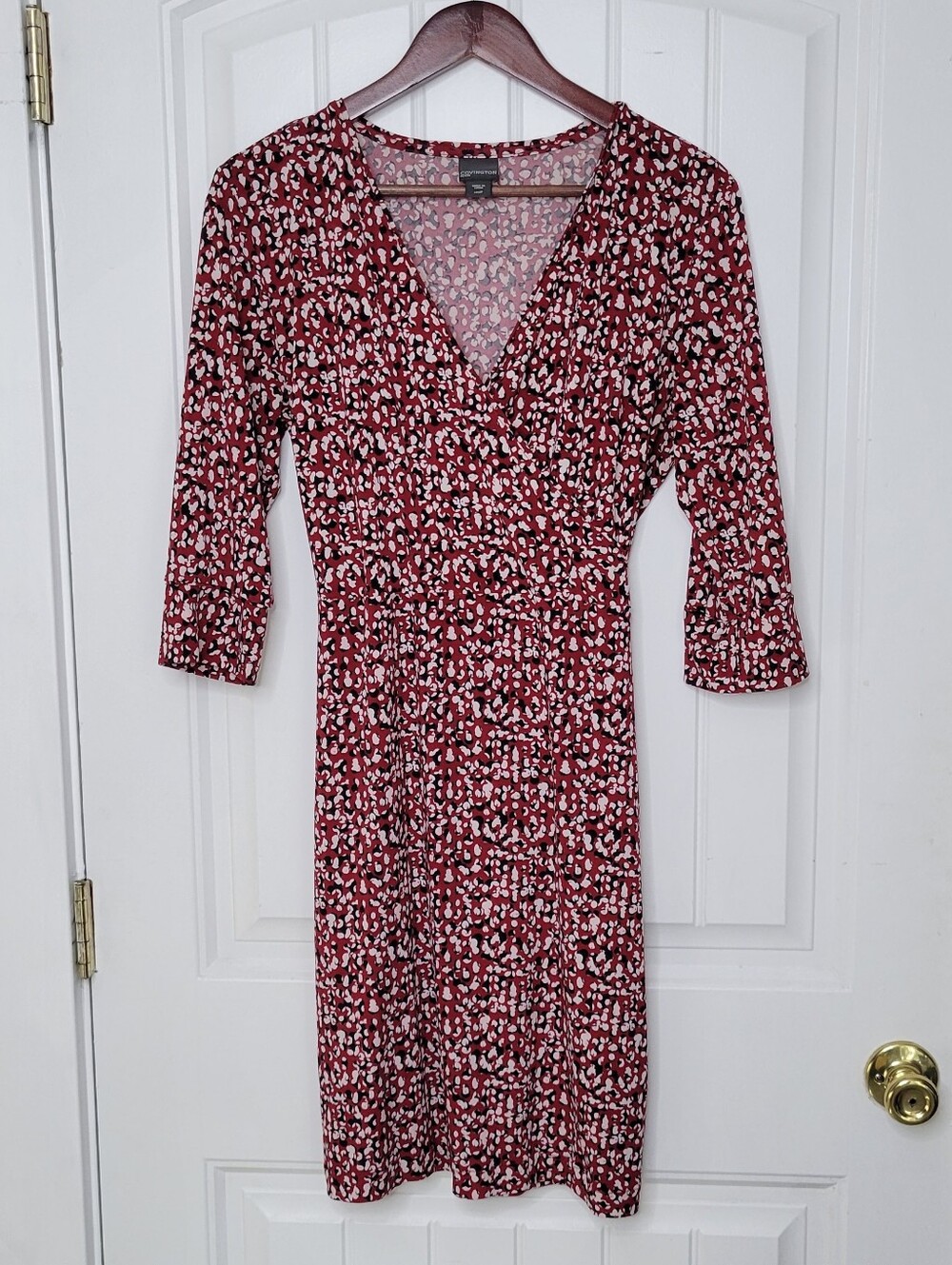 Covington Red Floral Faux-Wrap Midi Dress